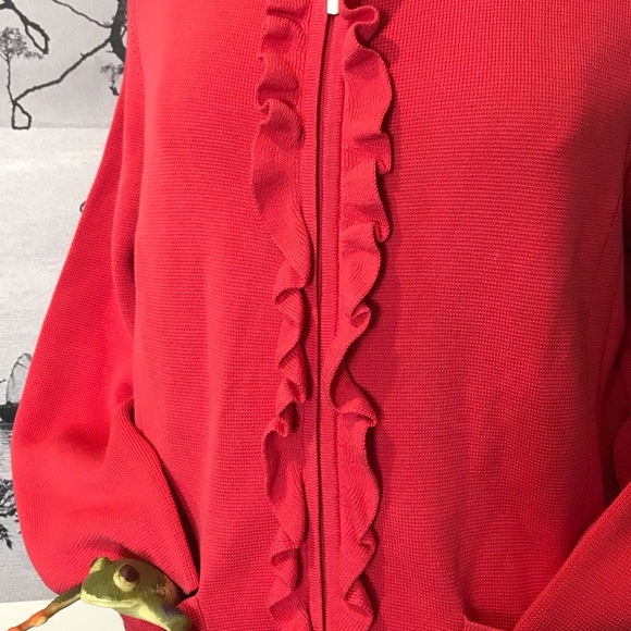 Talbots Ruffled Full Zip Office Cardigan Sweater Pockets - Picture 7 of 8